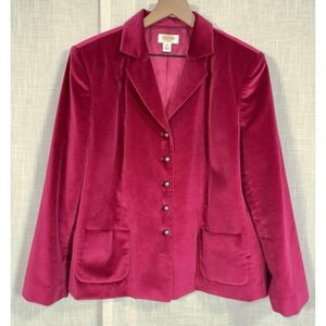 Talbots Women's 14W Fuchsia Velvet Blazer Jacket Velour Silk‎ Cotton Career Suit